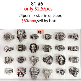 24PCS Men’s Stainless Steel Biker Rings Set – Skull, Cross, Anchor, Compass, and MC Designs in Silver Display Box