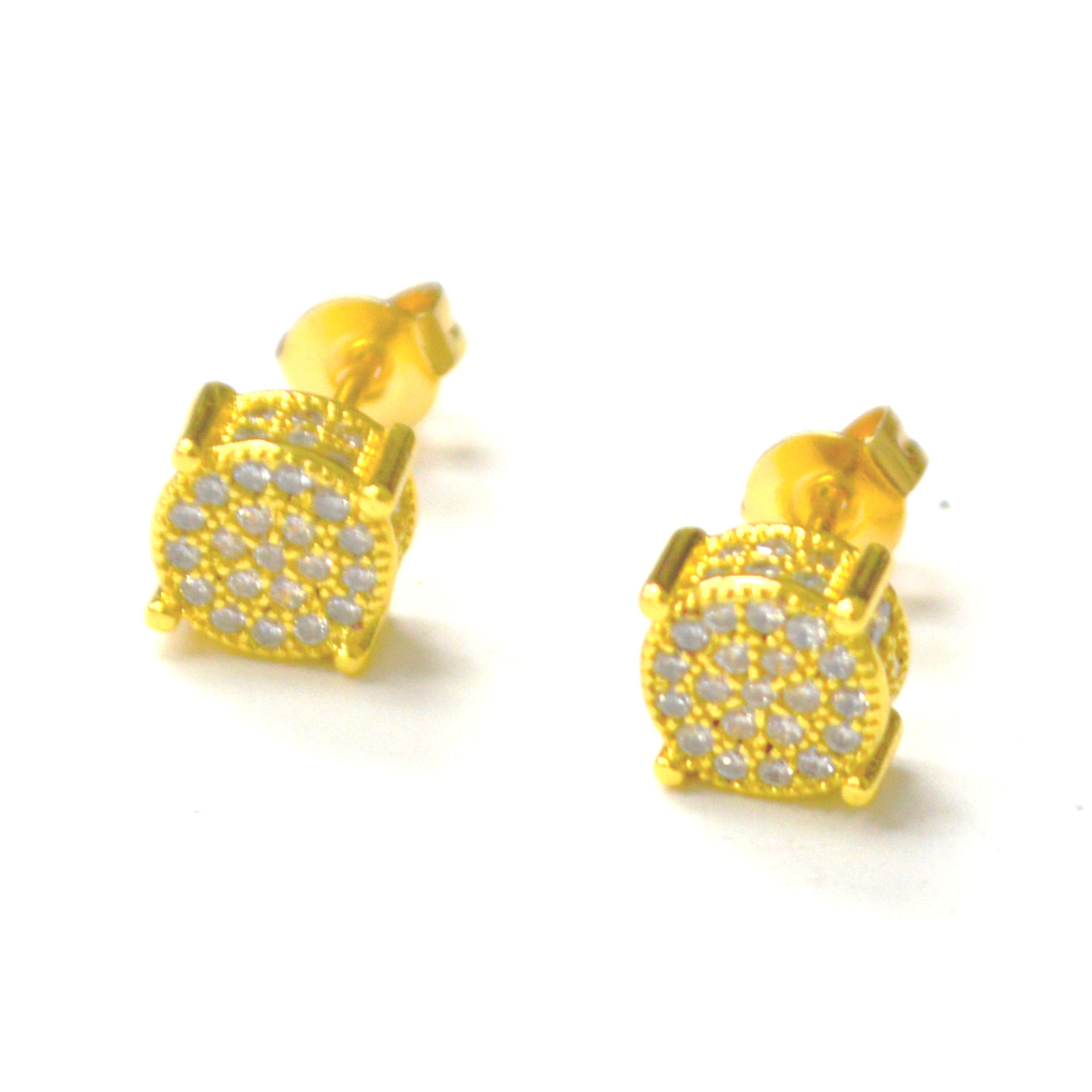 Iced Block Pave Laminated Gold Earrings 33-1016G