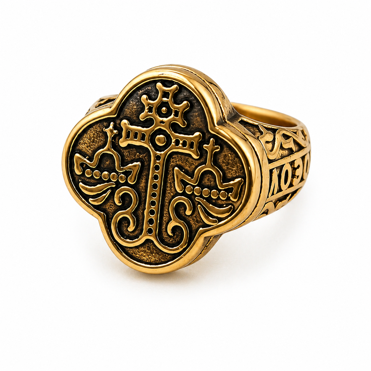 Orthodox Cross Gold Plated Stainless Steel Ring 81-5052G
