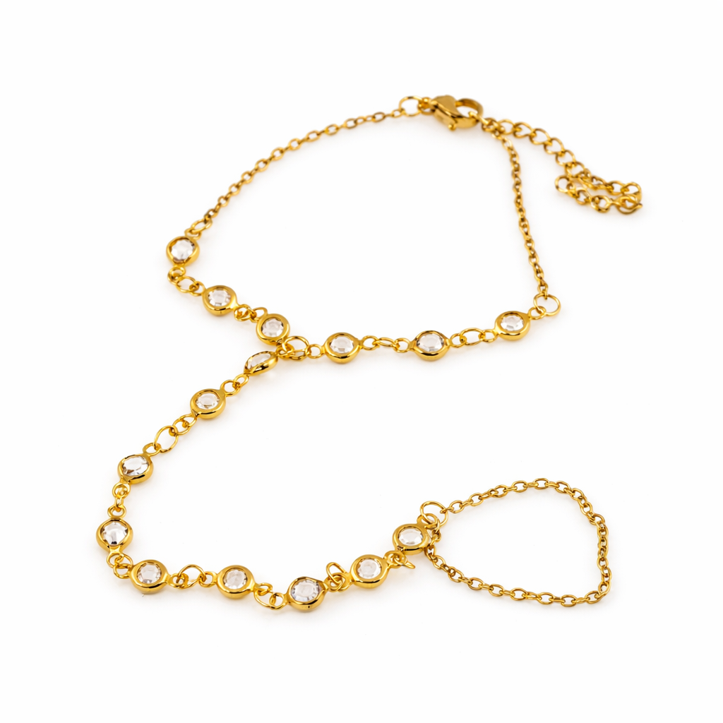 Crystal Beaded Gold IP Plated Stainless Steel Bracelet 84-2115G