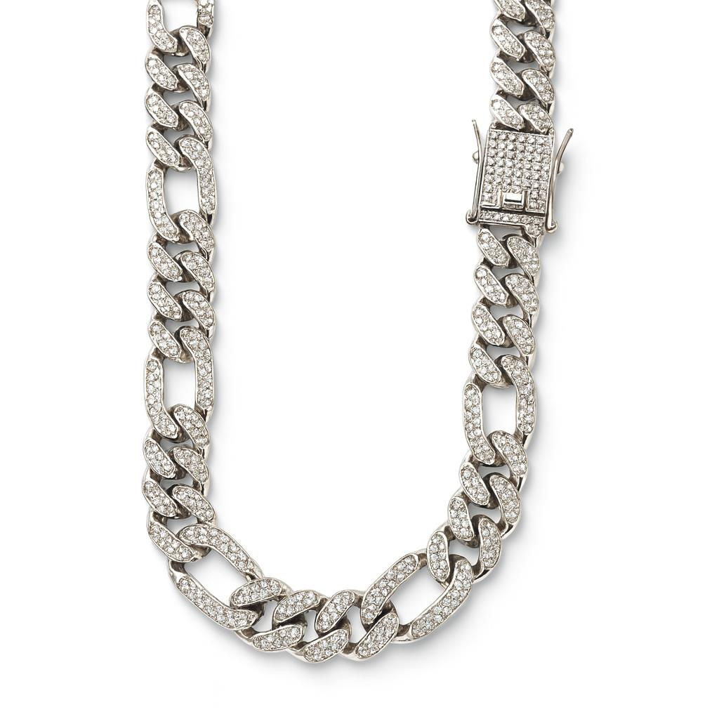 Hip Hop Stones Laminated Silver Necklace35-205S