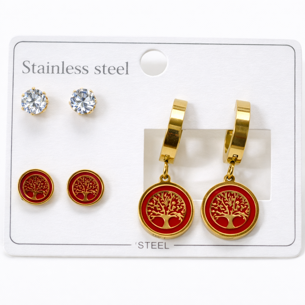 Assorted Stainless Steel Earrings in Card 83-1078-Red