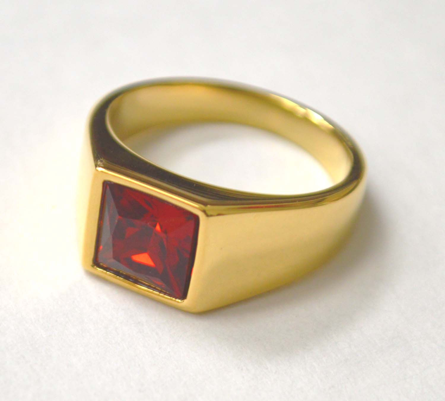 Red CZ Stone Gold IP Plated Ring 81-1522G-Red