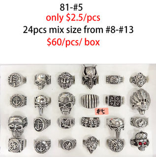 24PCS Men’s Stainless Steel Biker Rings Set – Skull, Cross, Anchor, Compass, and MC Designs in Silver Display Box
