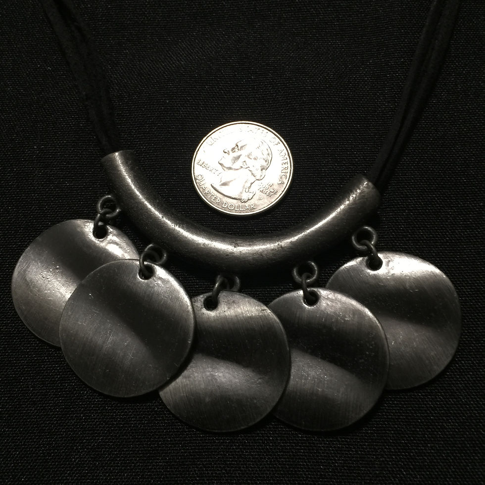 SILVER DISKS WITH BLACK CORD NECKLACE