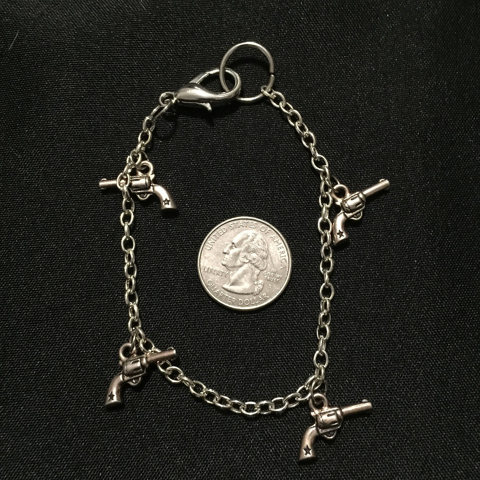 SILVER PISTOLS WITH BLUE STARS BRACELET.