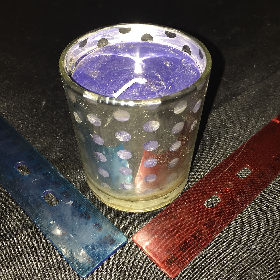 SILVER POKADOT JAR WITH BLUE CANDLE