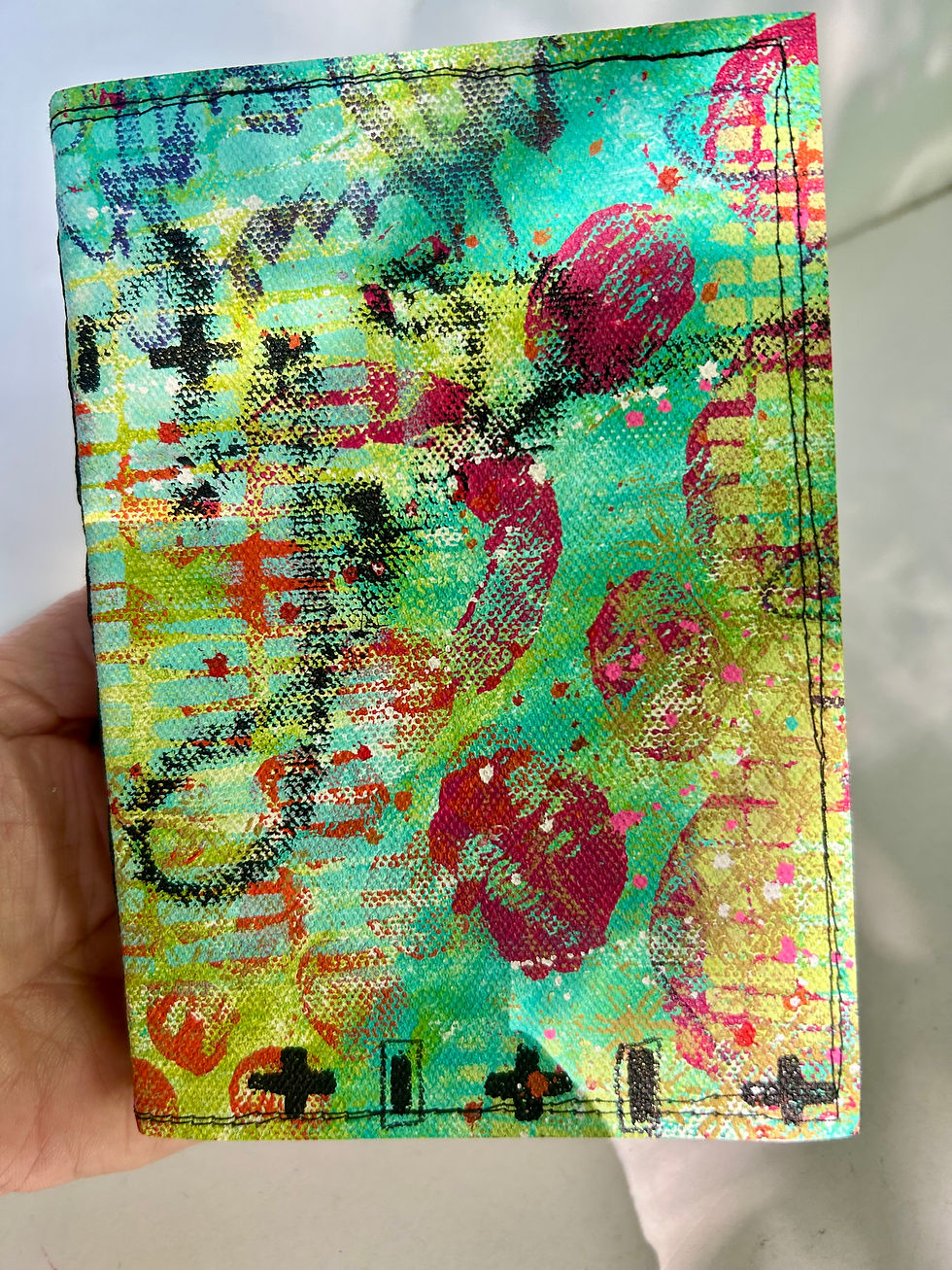 Thumbnail: Handmade Journal with hand painted canvas cover