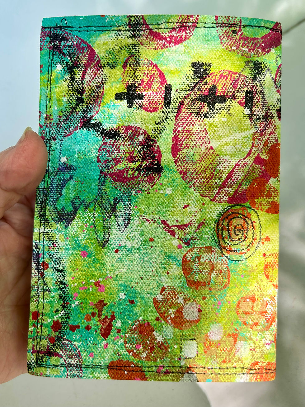 Thumbnail: Handmade Journal with hand painted canvas cover