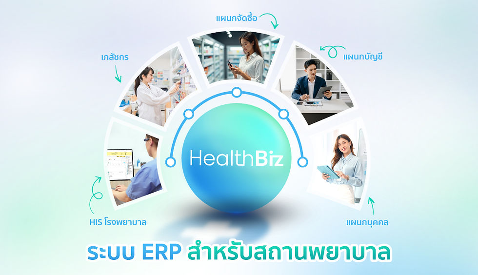 HealthBiz ERP คือระบบหลังบ้านของสถานพยาบาล ที่ช่วยให้งานหลังบ้านกลายเป็นเรื่องง่าย ด้วยความสามารถในการเชื่อมต่อระบบหน้าบ้านของสถานพยาบาลอย่าง HIS ได้อย่างไร้รอยต่อ