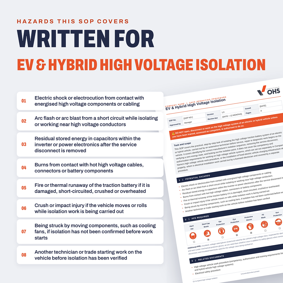 Hazards covered in the EV & Hybrid High Voltage Isolation SOP