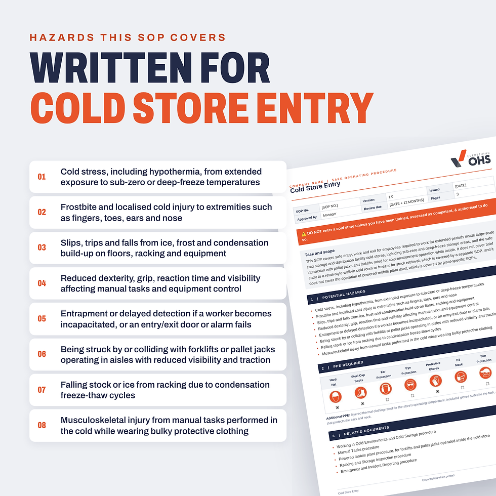 Hazards covered in the Cold Store Entry SOP