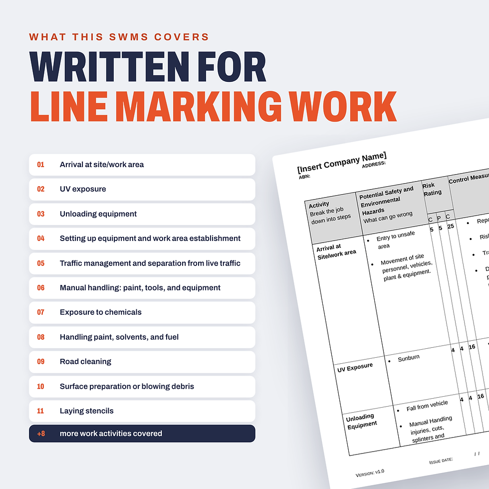 Work activities covered in the Line Marking SWMS