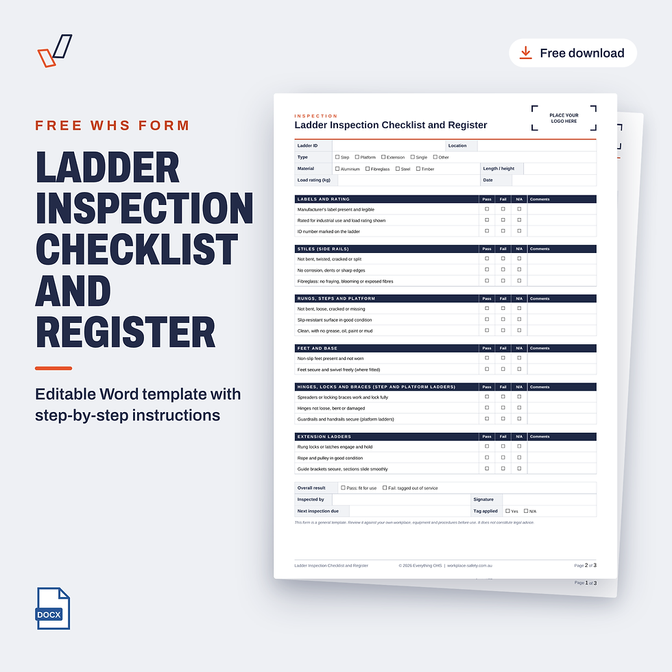 Free Ladder Inspection Checklist and Register template in Word, showing the first page