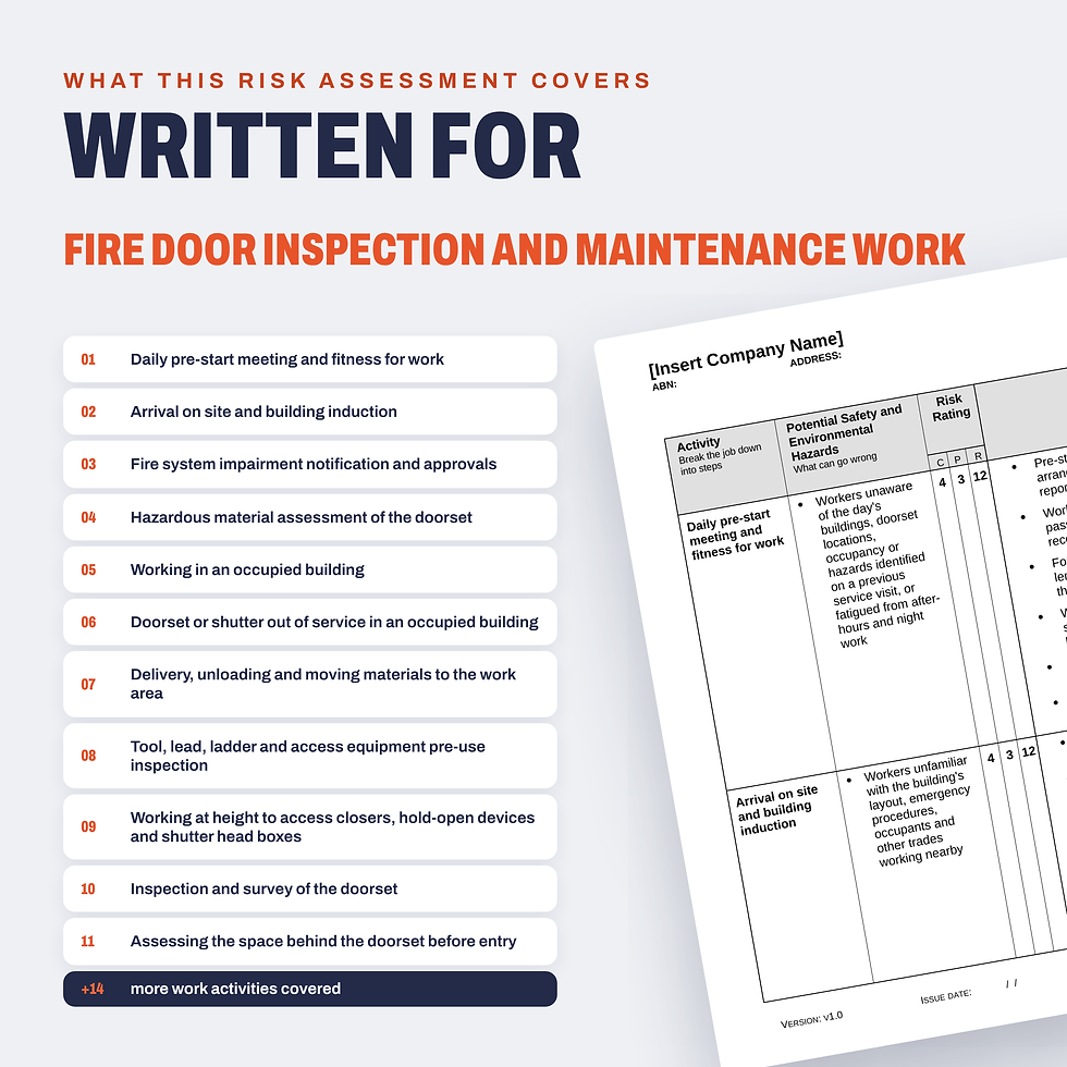 Work activities covered in the Fire Door Inspection and Maintenance Risk Assessment/JSA