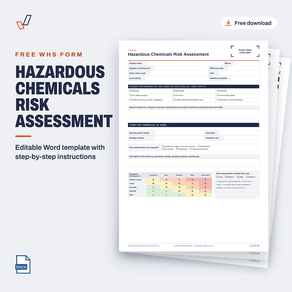 Free Hazardous Chemicals Risk Assessment template in Word, showing the first page