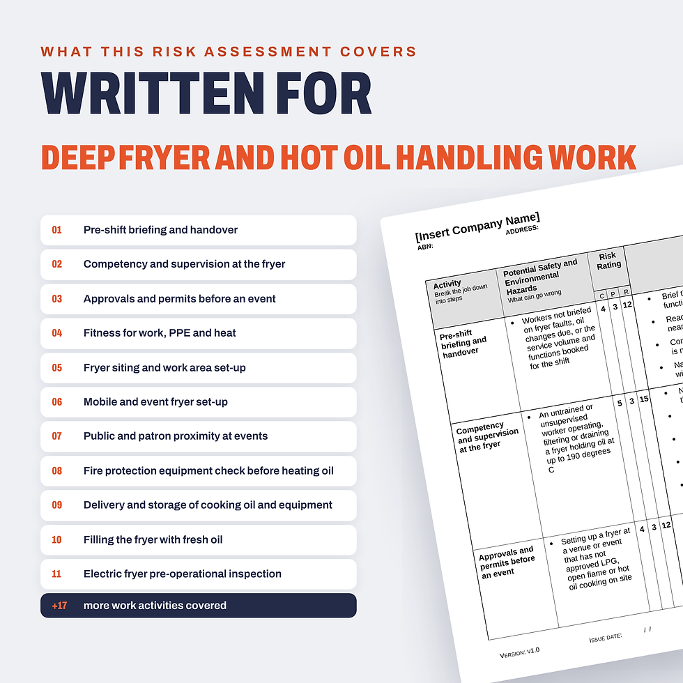 Thumbnail: Work activities covered in the Deep Fryer and Hot Oil Handling Risk Assessment/JSA