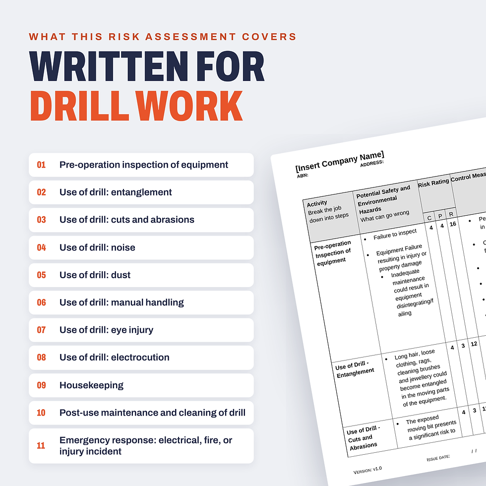 Work activities covered in the Drill Risk Assessment/JSA