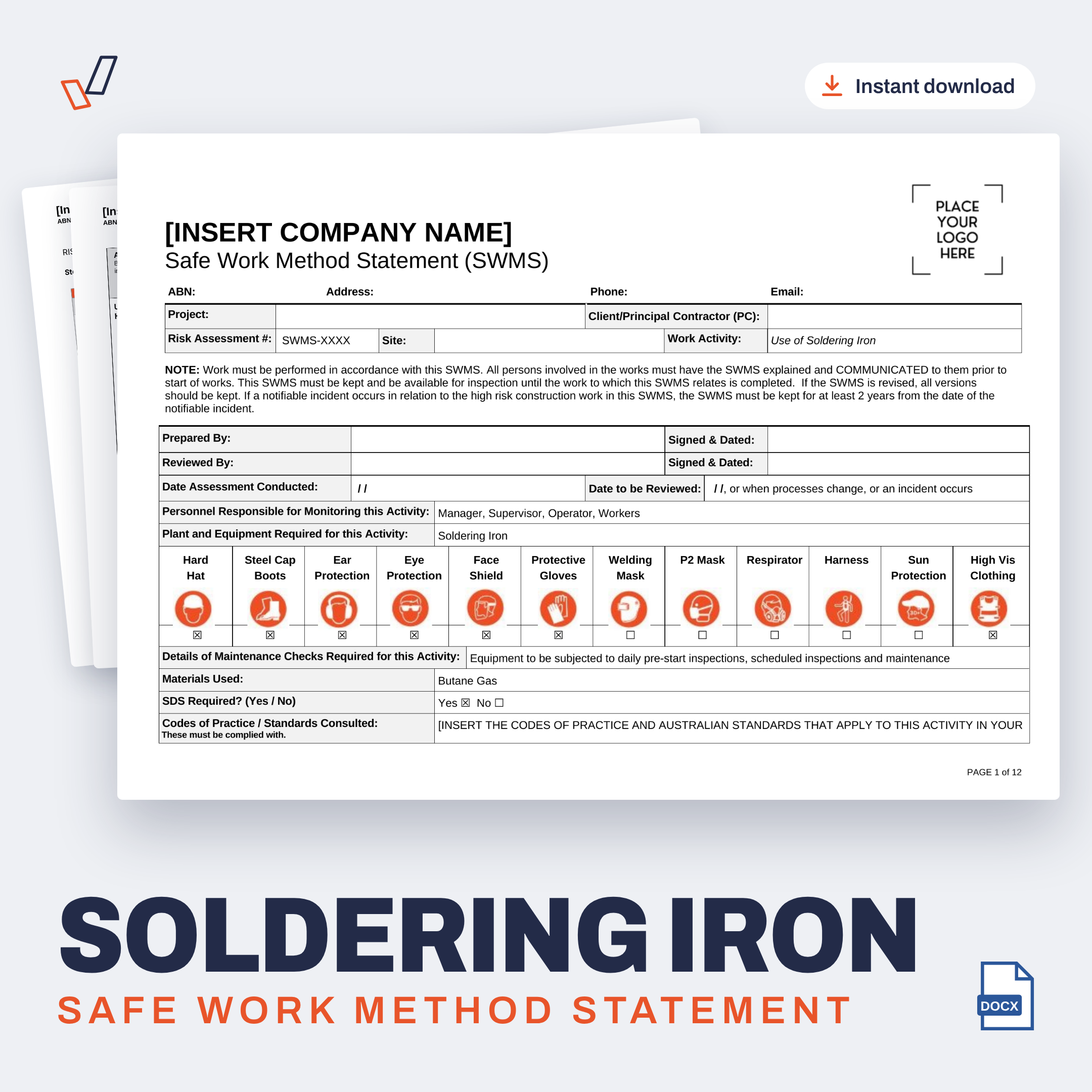 Soldering Iron SWMS editable Word template cover, Everything OHS