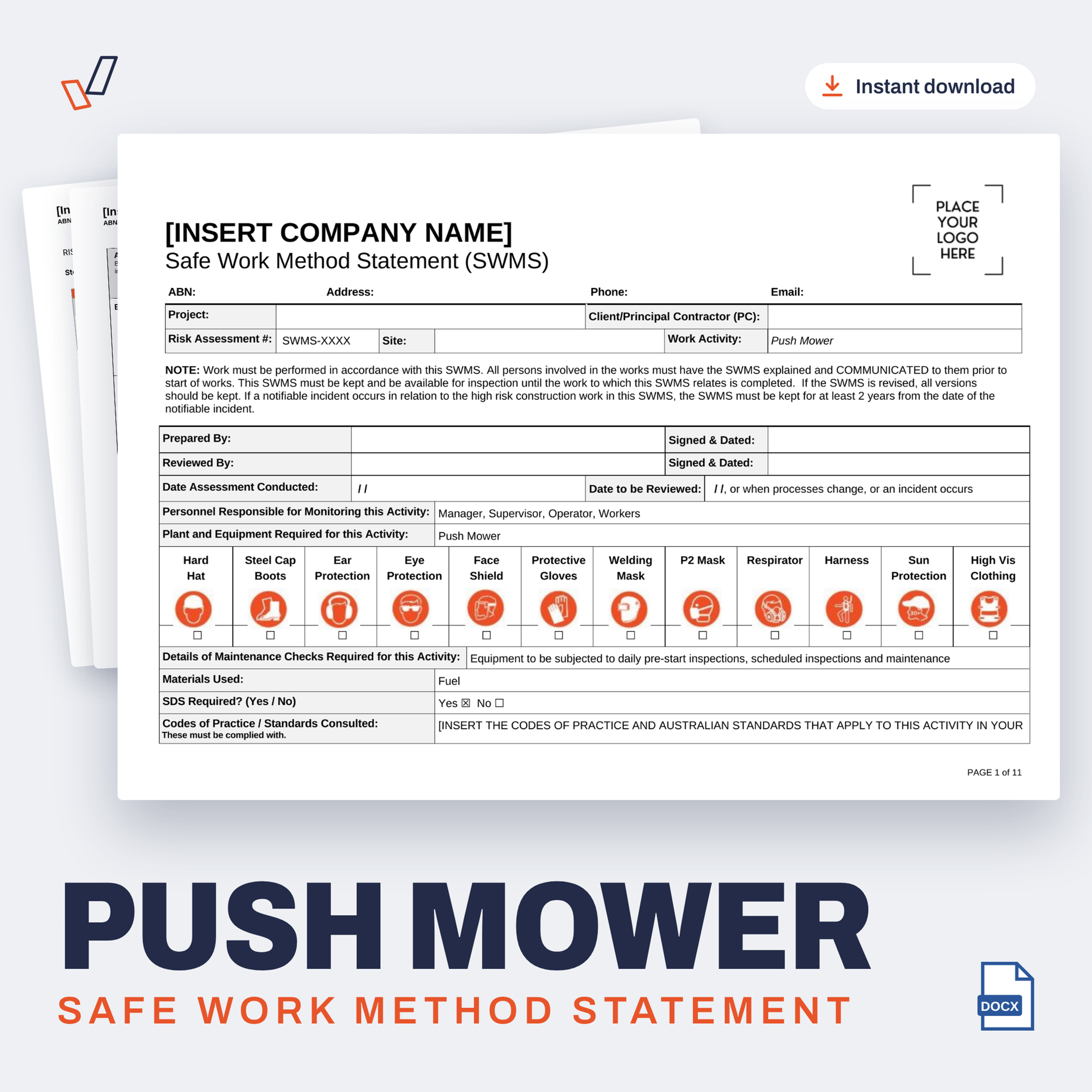 Push Mower SWMS editable Word template cover, Everything OHS