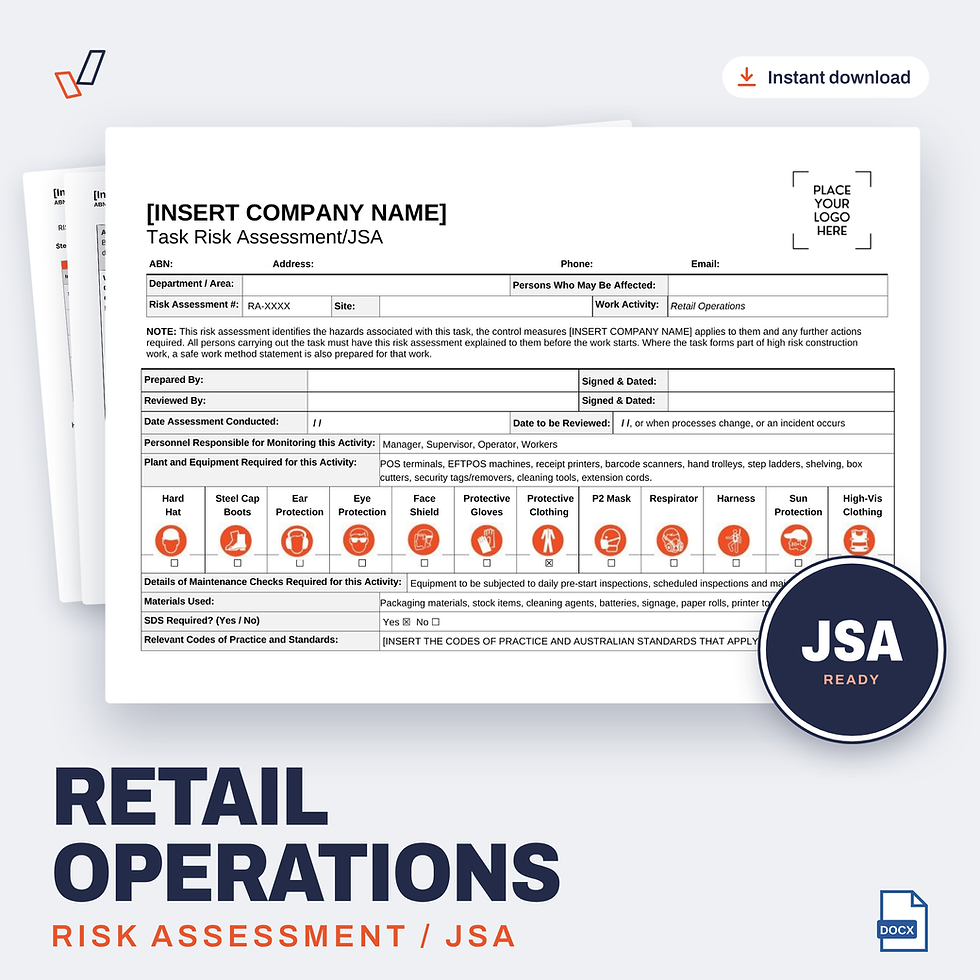 Retail Operations Risk Assessment/JSA editable Word template cover, Everything OHS