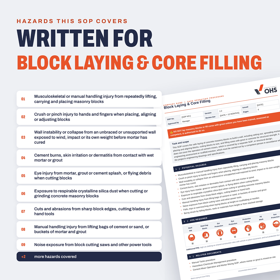 Hazards covered in the Block Laying & Core Filling SOP