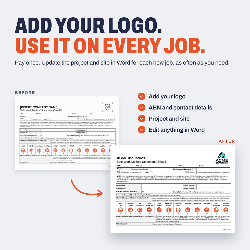 Thumbnail: Add your logo and business details to the Commercial Installation of Ducted Air Conditioning SWMS