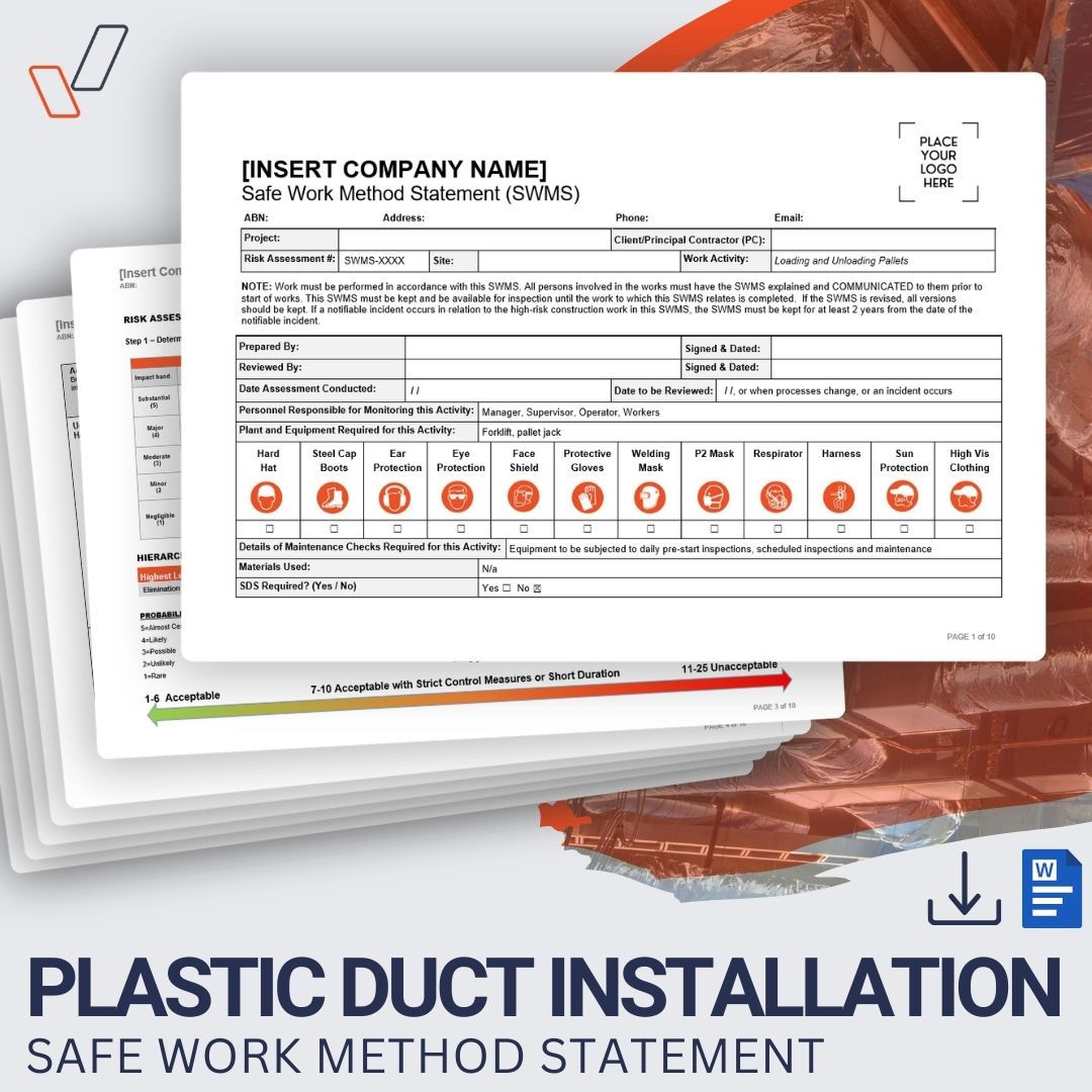 Plastic Duct Installation Safe Work Method Statement - Product Image