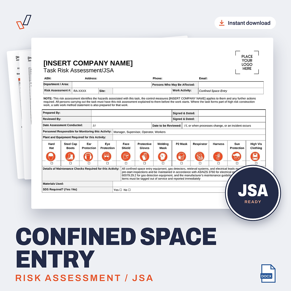 Confined Space Entry Risk Assessment/JSA editable Word template cover, Everything OHS