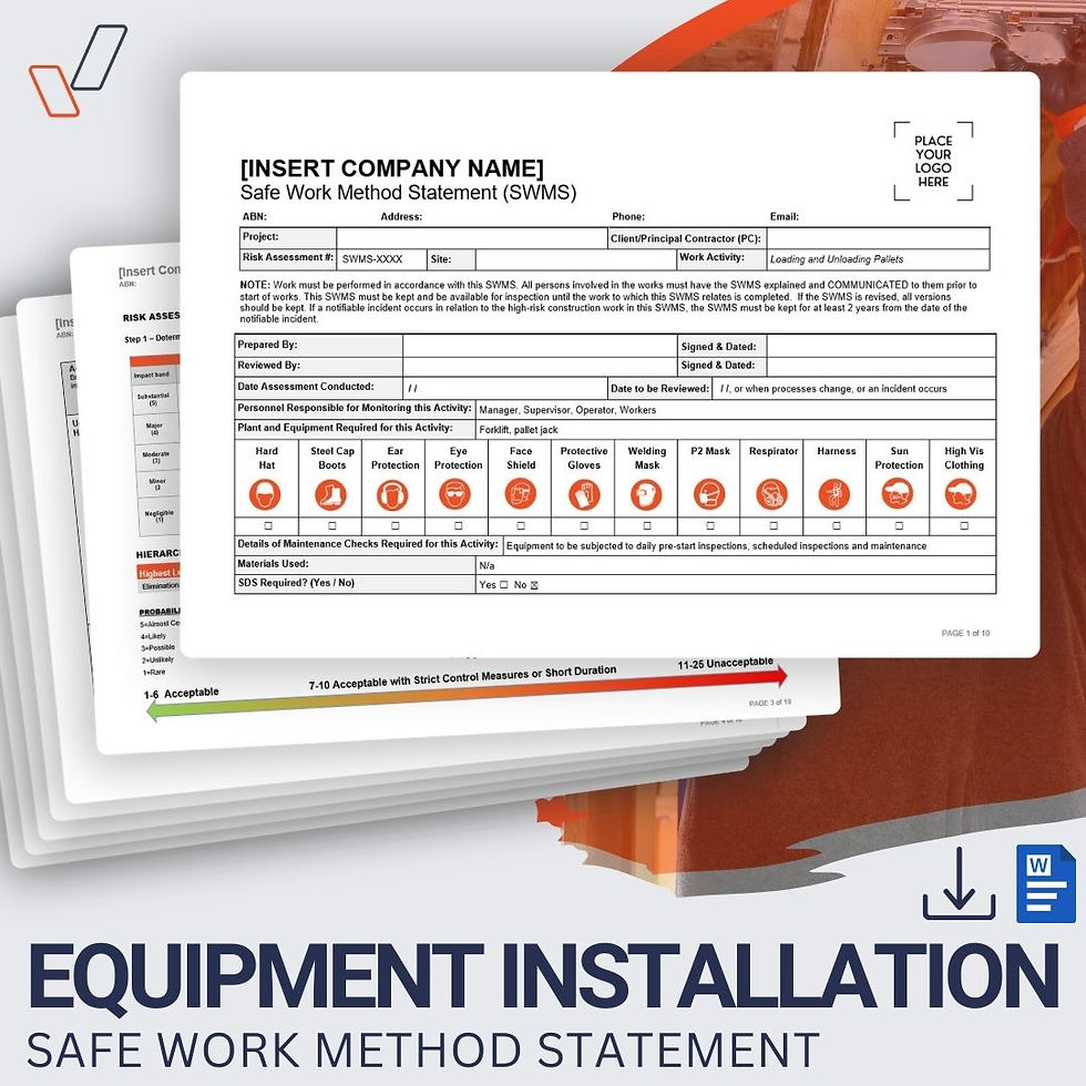 Equipment Installation Safe Work Method Statement - Product Image
