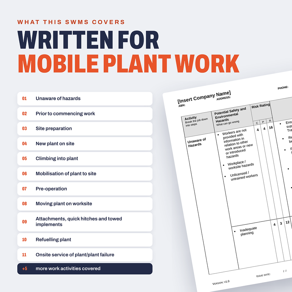 Work activities covered in the Mobile Plant SWMS