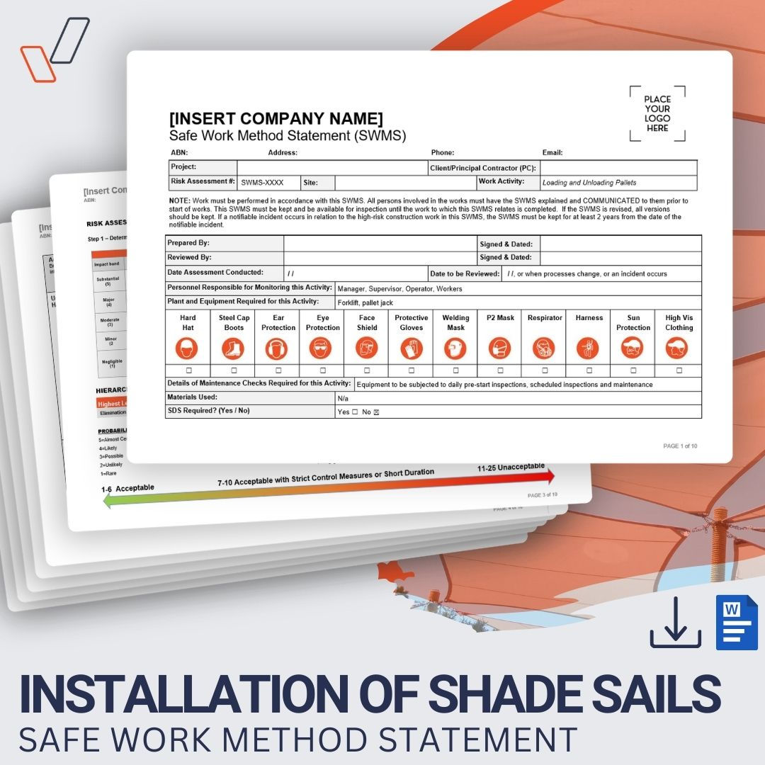 Installation Of Shade Sails Safe Work Method Statement - Product Image