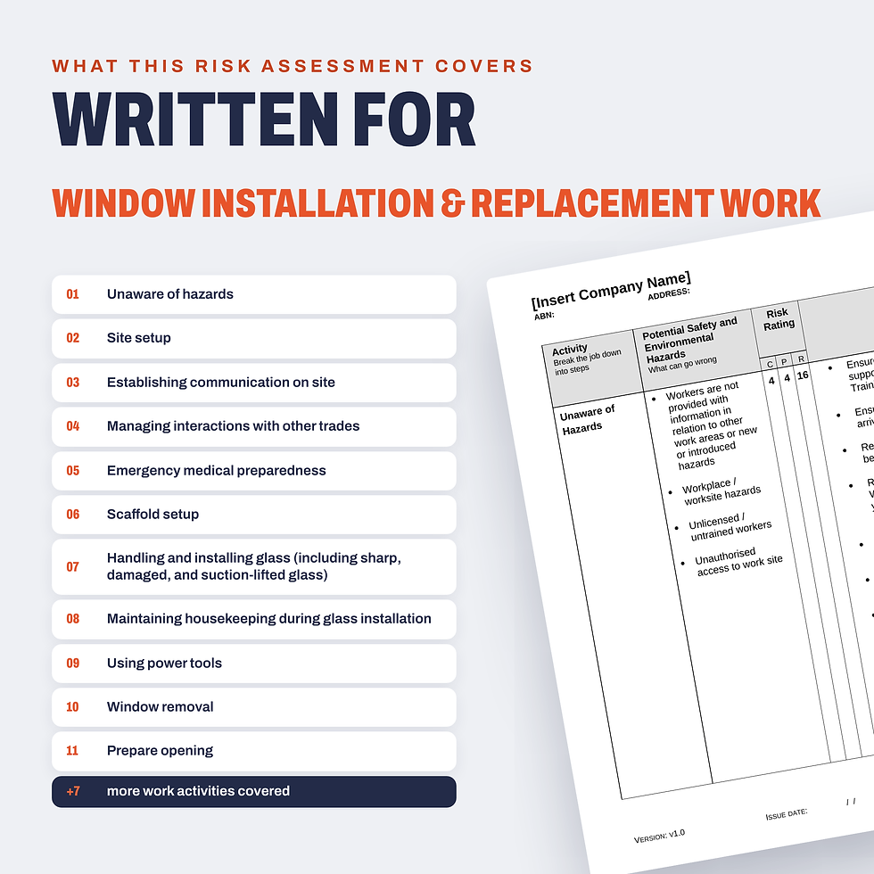 Work activities covered in the Window Installation & Replacement Risk Assessment/JSA