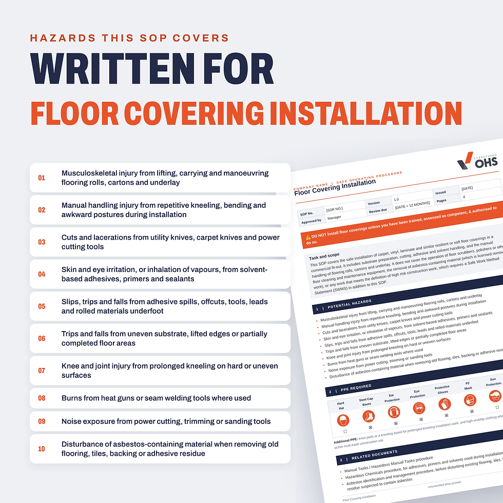 Hazards covered in the Floor Covering Installation SOP