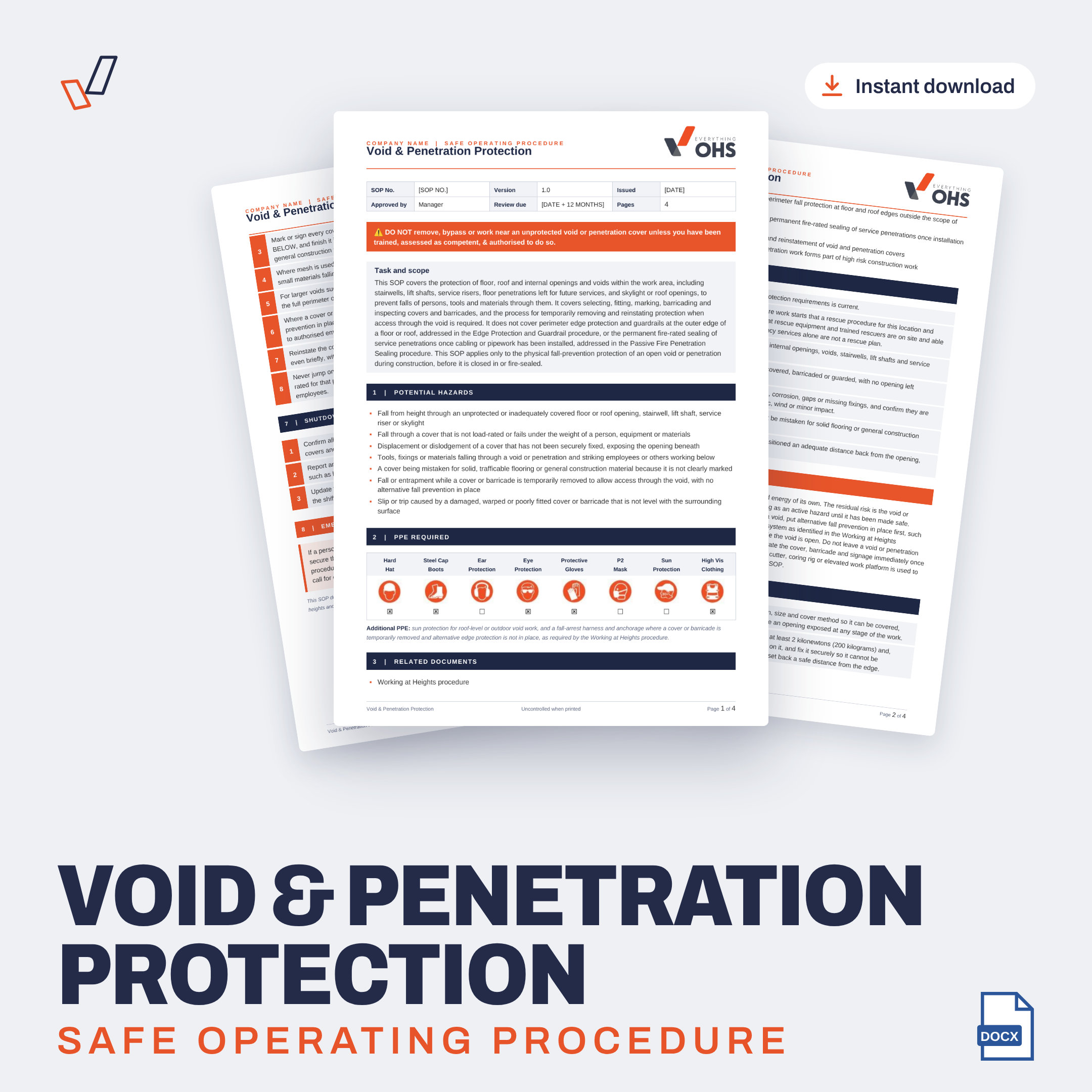 Void & Penetration Protection SOP editable Word template cover, Everything OHS