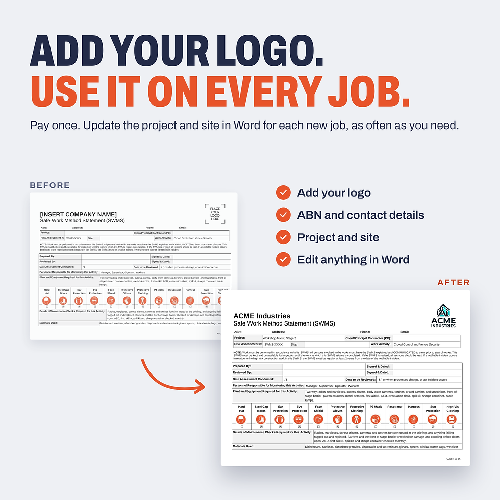 Thumbnail: Add your logo and business details to the Crowd Control and Venue Security SWMS