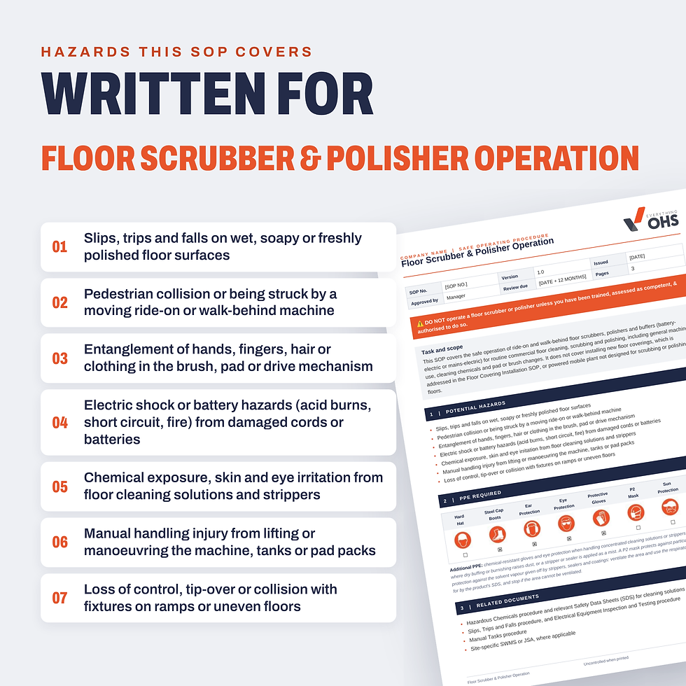 Hazards covered in the Floor Scrubber & Polisher Operation SOP