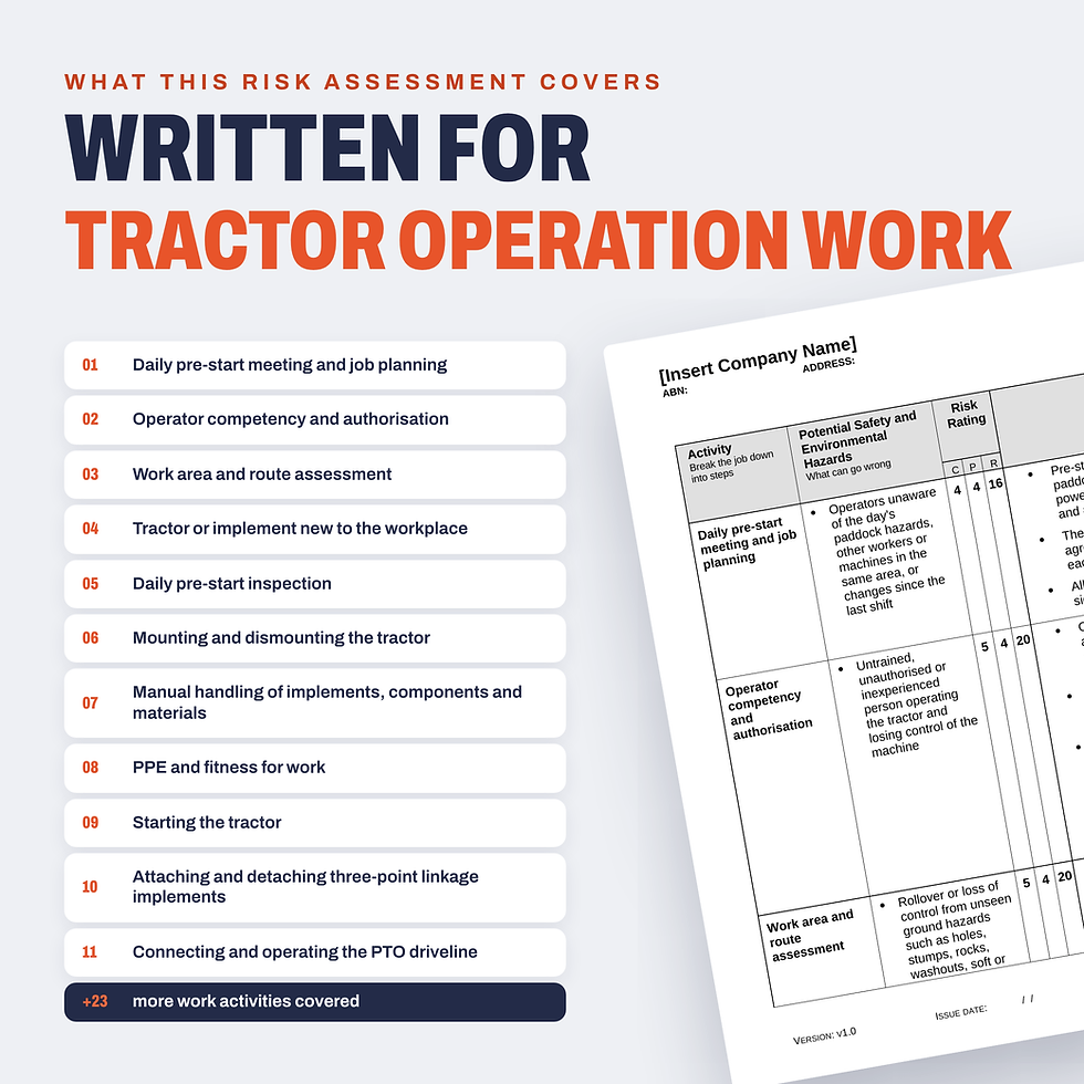 Thumbnail: Work activities covered in the Tractor Operation Risk Assessment/JSA