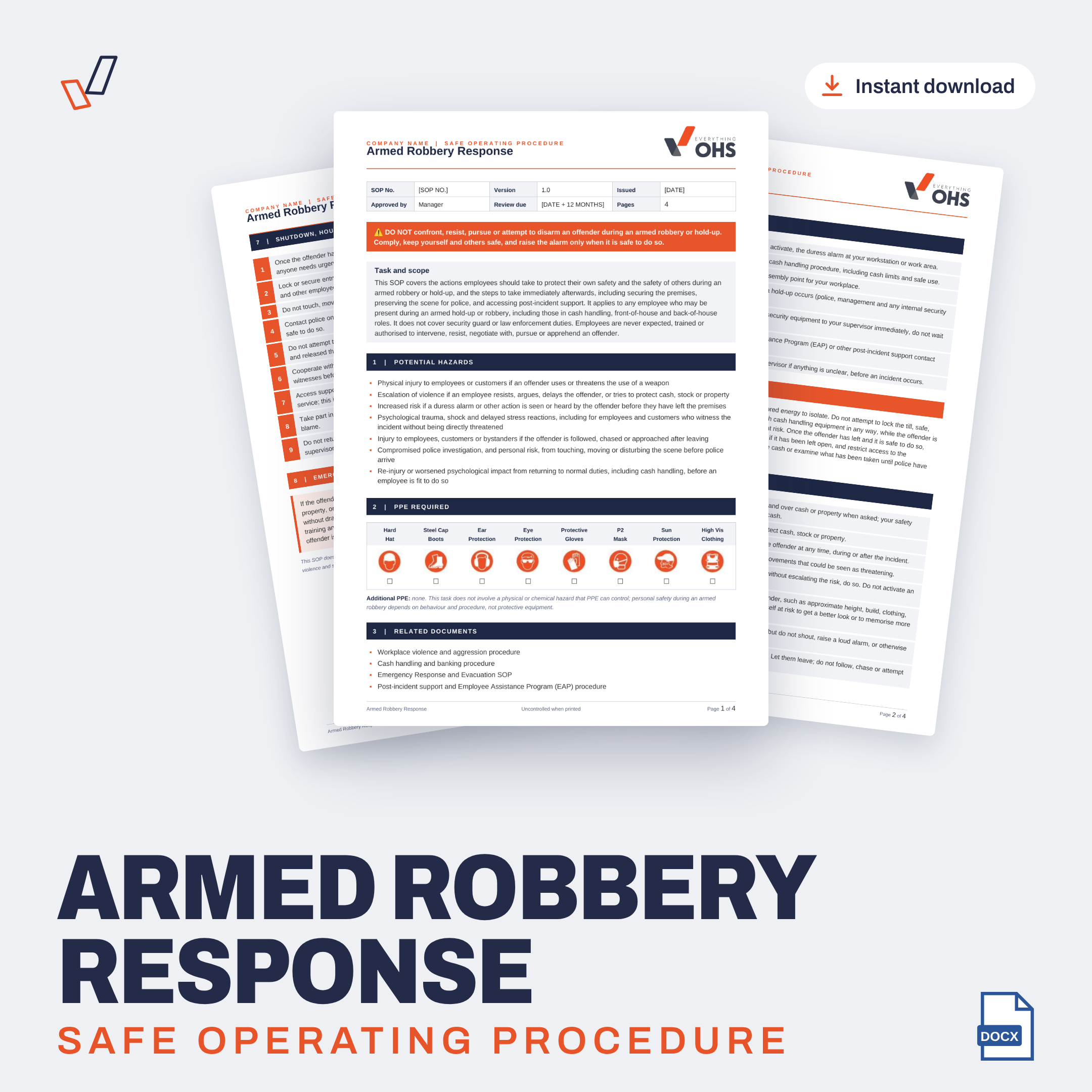Armed Robbery Response SOP editable Word template cover, Everything OHS