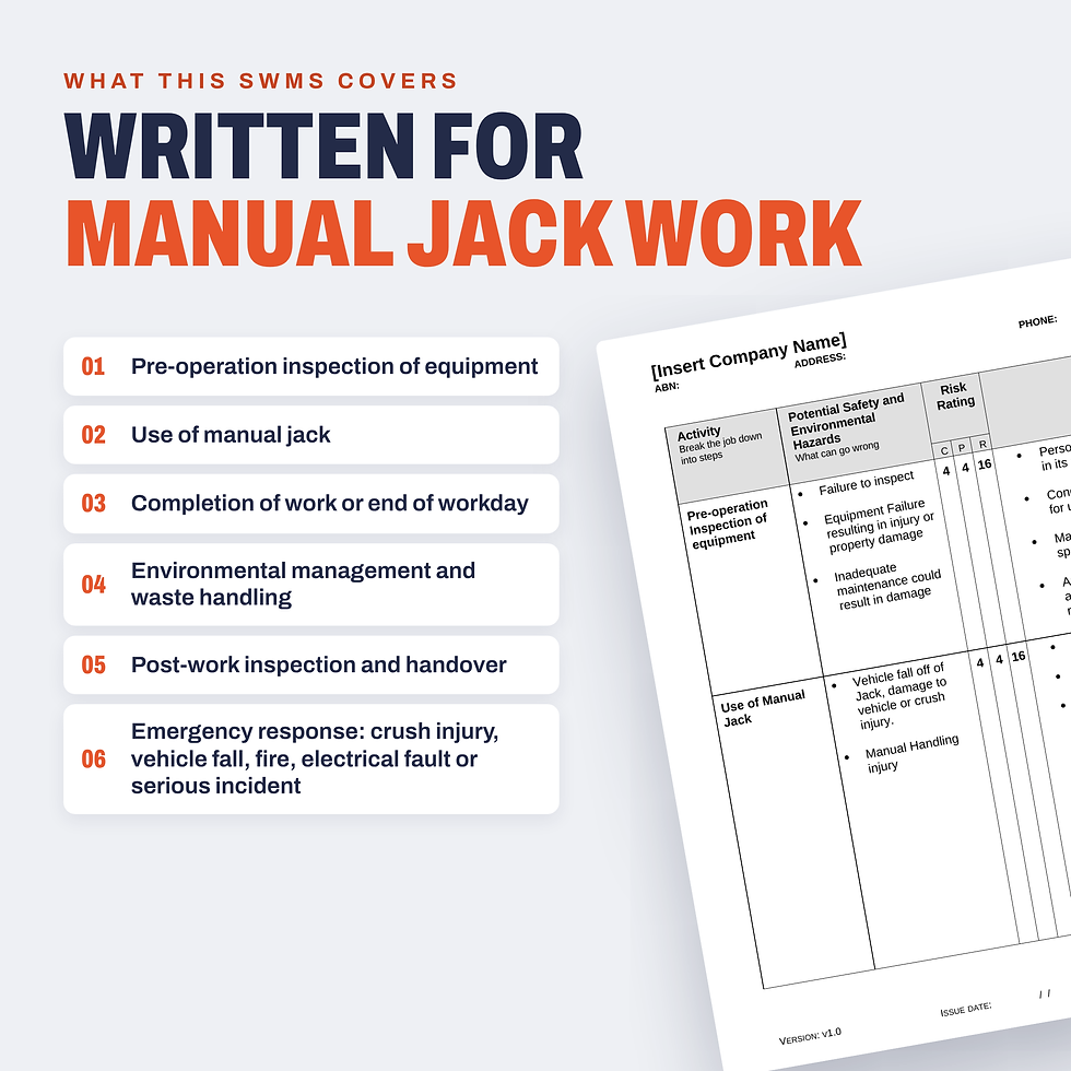Work activities covered in the Manual Jack SWMS