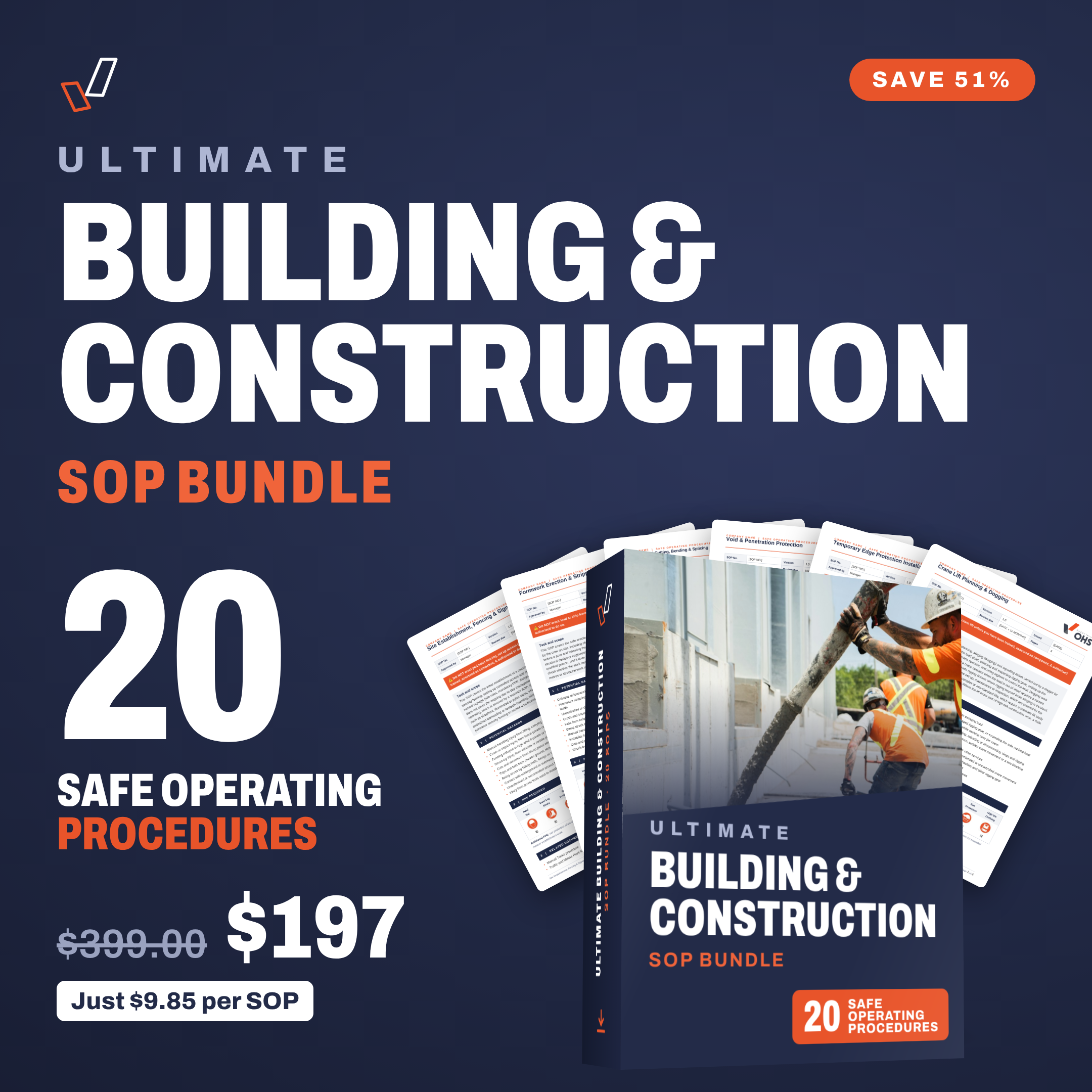 Ultimate Building & Construction SOP Bundle cover, editable Word SOP templates, Everything OHS