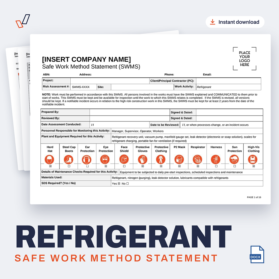 Refrigerant SWMS editable Word template cover, Everything OHS
