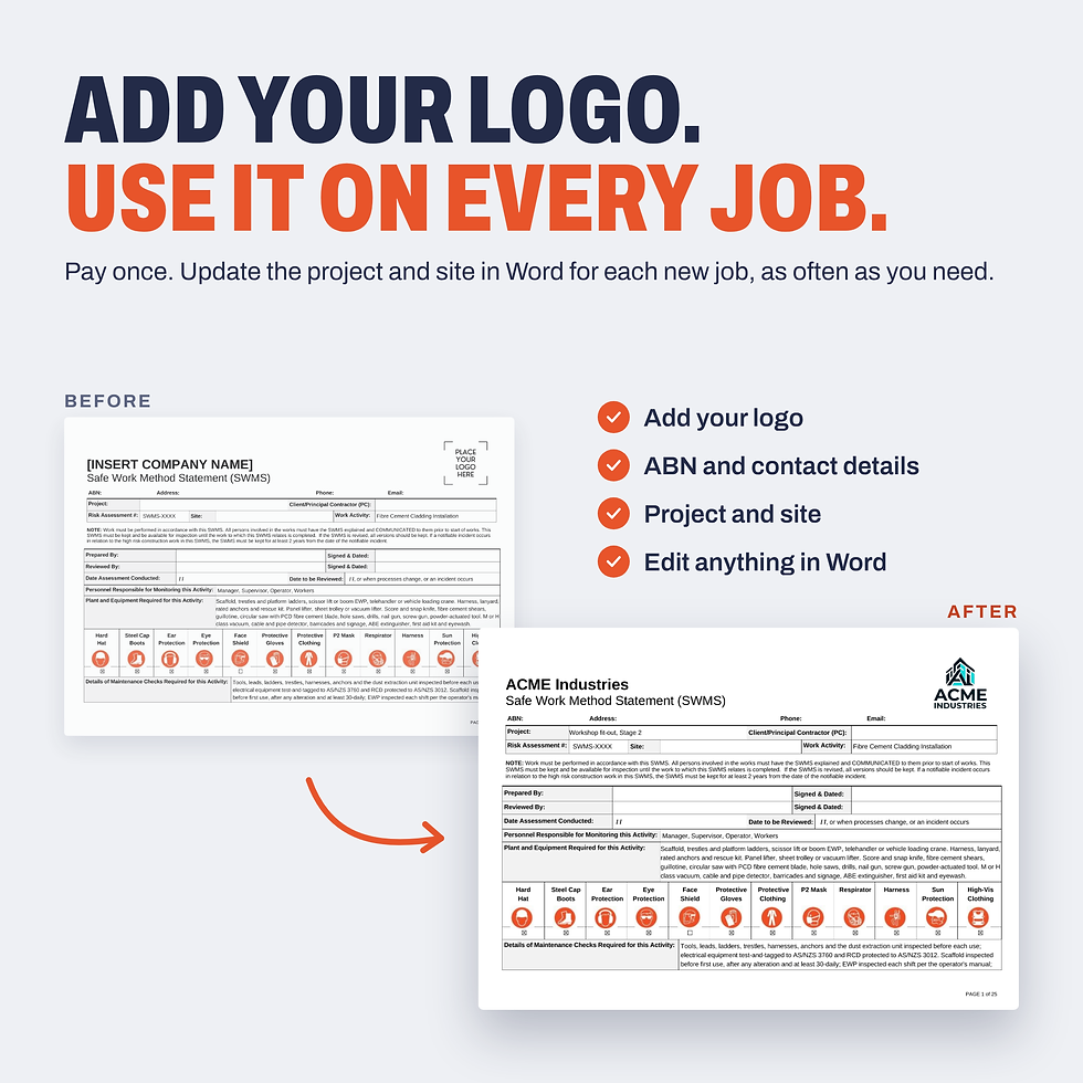 Thumbnail: Add your logo and business details to the Fibre Cement Cladding Installation SWMS