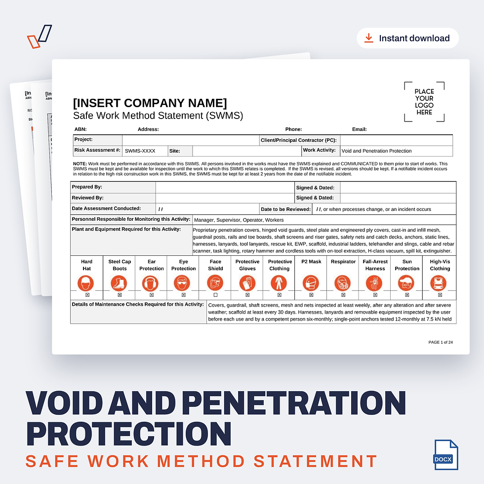 Void and Penetration Protection SWMS editable Word template cover, Everything OHS