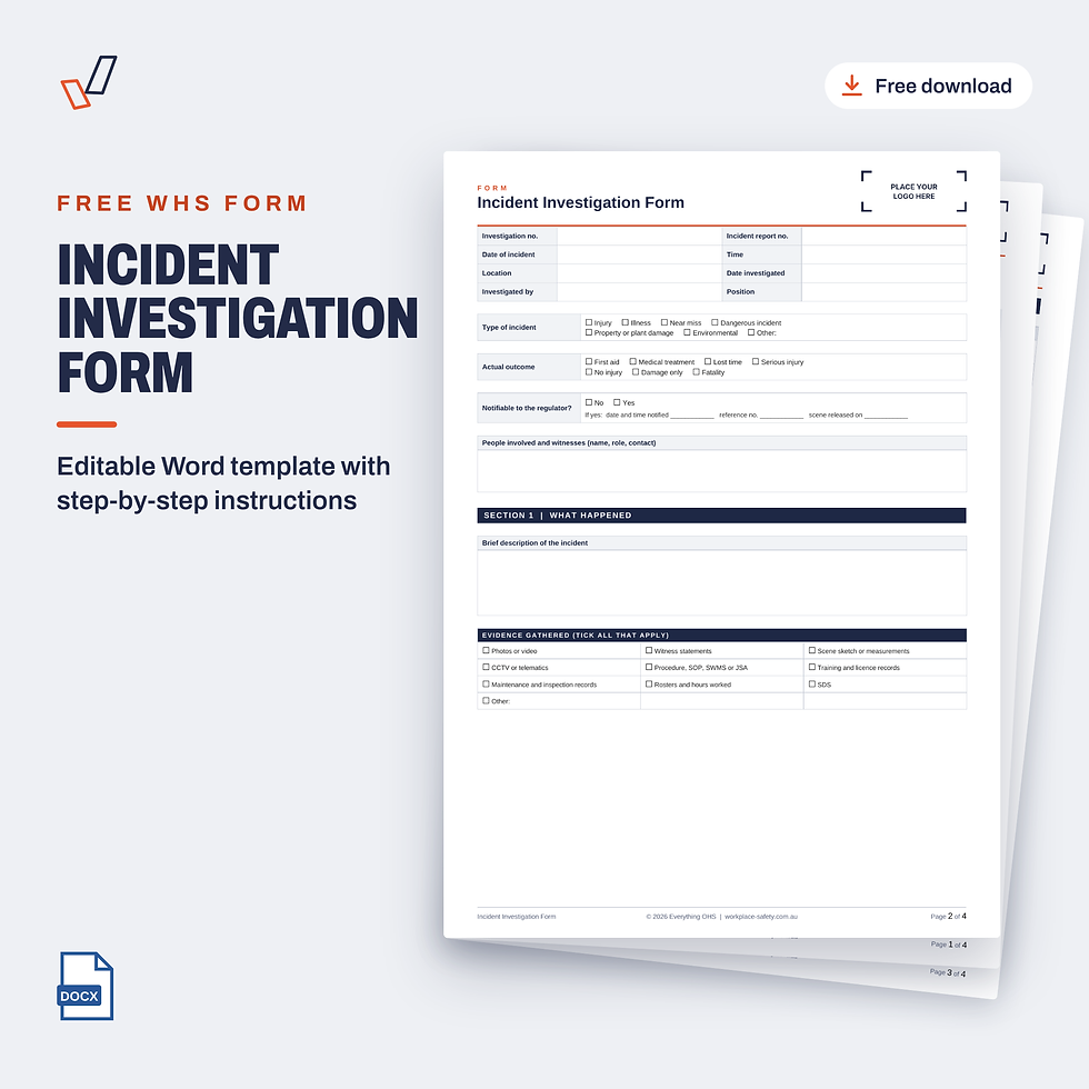 Free Incident Investigation Form template in Word, showing the first page