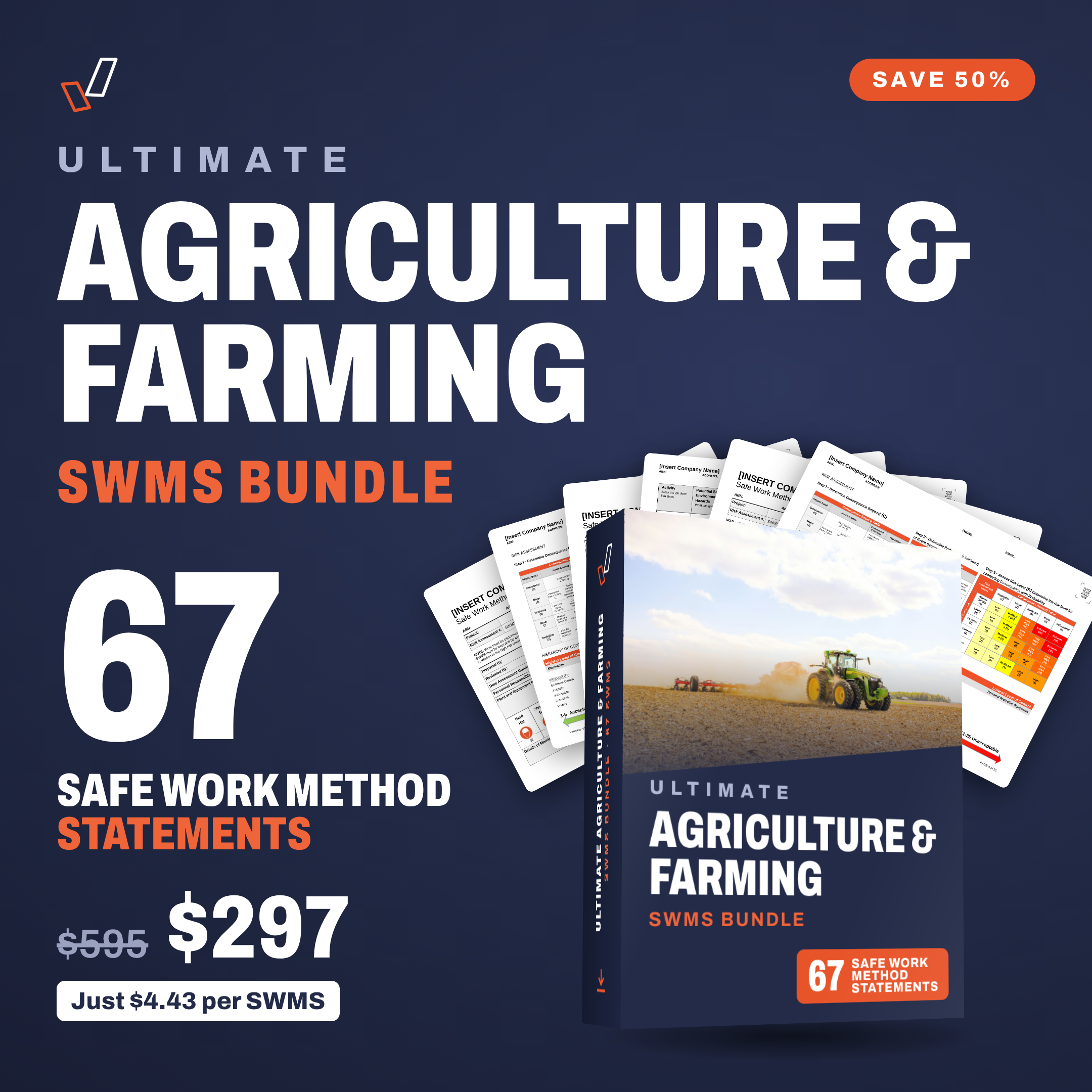 Ultimate Agriculture & Farming SWMS Bundle cover, editable Word SWMS templates, Everything OHS