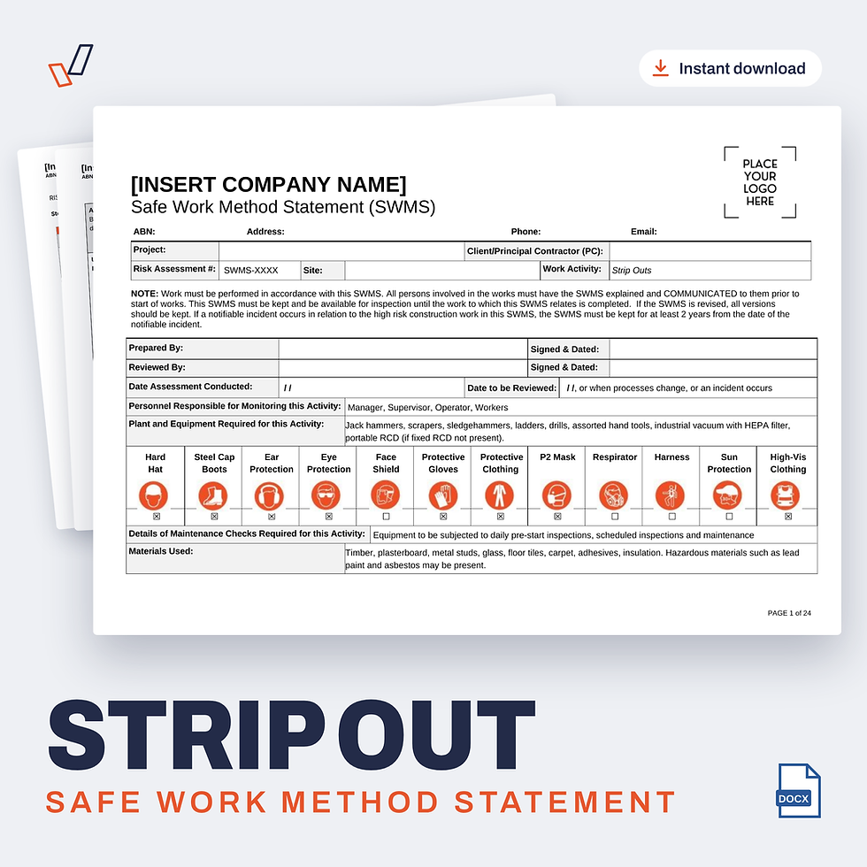 Strip Out SWMS editable Word template cover, Everything OHS