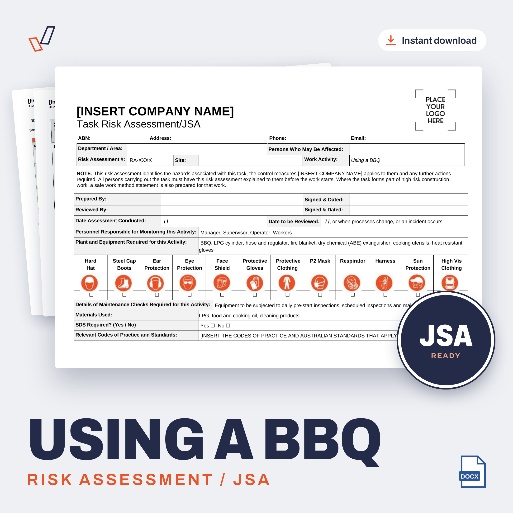 Using a BBQ Risk Assessment/JSA editable Word template cover, Everything OHS