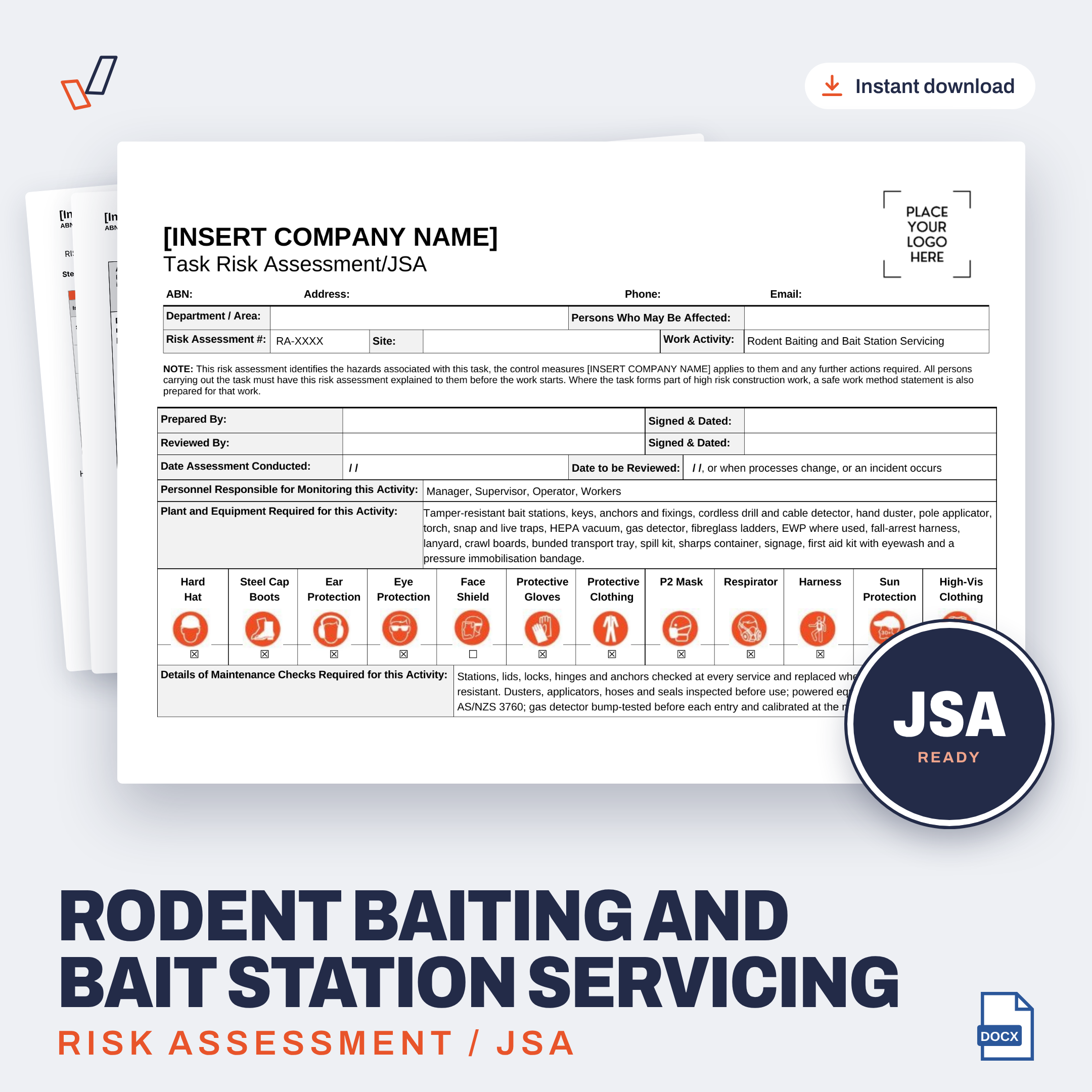 Rodent Baiting and Bait Station Servicing Risk Assessment/JSA editable Word template cover, Everything OHS