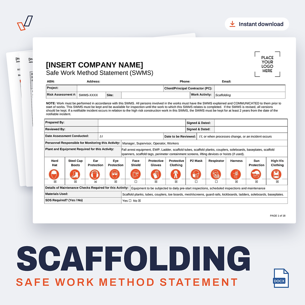 Scaffolding SWMS editable Word template cover, Everything OHS